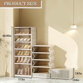 Lacusmall Foldable Shoe Rack Organizer for Closet,6 Tiers-12 Pairs Collapsible Shoe Racks Shelf with Clear Door,No Assembly Sturdy Clear Collapsible Shoe Rack for Living Room Bedroom(White)