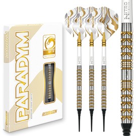 RED DRAGON Darts - Paradym Gold Series - 18g Barrel/ 20g Full Weight - Professional Soft Tip Darts Set - 90% Tungsten Parallel Barrel - Includes Dart Flights & Stems - Professional Dart Set