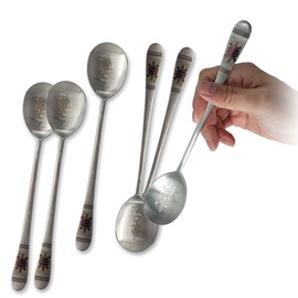 Balwoo Korean Style 8.5 inch Premium Stainless Steel Dessert & Dinner Spoons (6 Pcs, Made in Korea, Turtle Red)