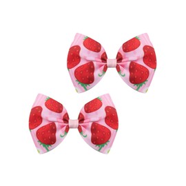 Strawberry Hair Bow Clip Pin Girls Fruit Hair Barrettes Strawberry Ribbon Bow BBG24 (C0-Bow)