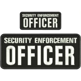 SECURITY E OFFICER 2 EMB PATCHES 4X10 & 2X5 VELCR@ ON BACK WHITE ON BLACK