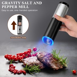 Vinstein Battery Salt and Pepper Grinder, Gravity Electric Salt and Pepper Grinder, Automatic Salt Grinder with Led Light, One Hand Operation & Adjustable Coarseness, Stainless Steel