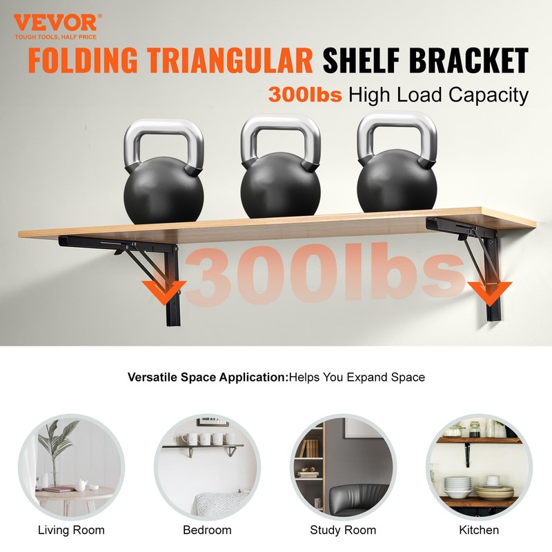 VEVOR Folding Shelf Brackets, 24" Heavy Duty Shelf Brackets, Brackets