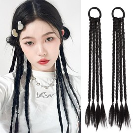 Yokosen Hair Extension, Ponytail Ring, 17.7 inches (45 cm), Braided Wig, Hair Extension, Twin Tail, Elastic Included, Easy Installation, Hair Accessory, Partial Wig, Extension Point Wig, Adult, Kids