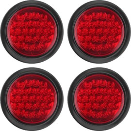 4Pcs 4 Inch Round LED Trailer Tail Lights Red 24 LED Waterproof, 4 Inch Round Led Stop Turn Brake Tail Lights Flush Mount for Trucks RV Include Lights Grommets 3-Prong Wire Pigtails 12V Sealed
