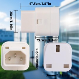 Wirafix C14 to UK Outlet Socket, C14 to UK Plug, IEC to UK socket Adapter, IEC 320 C14 Male to UK, UK Adapter Plug, C13 Socket Conversion Adapter, White, 2Pack