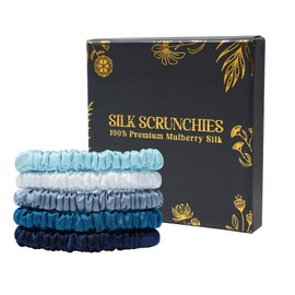 WELROG Set of 5 100% Mulberry Silk Scrunchies for Women Silk Hair Scrunchies for Girls Elastic Silk Hair Bobbles Without Marks Silk Hair Bobbles for Smooth Hair
