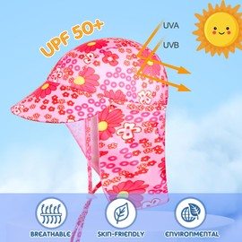 SATINIOR 2 Pcs Baby Toddler Sun Hat Baby Swim Hat UPF 50+ Summer Cap with Strap Adjustable Flap Sun Protection Beach Hat for 1-7 Years (Flower, Bird)
