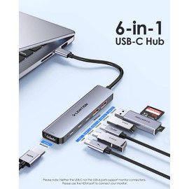 LENTION Hub USB C 6 en 1 con USB C a HDMI 4K@60Hz, 10G USB C y USB 3.2 Gen2, 100W PD, para MacBook Air 2018-2023, Nuevo Mac Pro, Más (CE37, Gris Espacial).