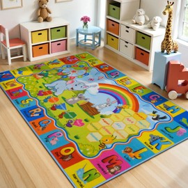 STARUIA Kids Rug for Playroom, 3x5 ABC Rugs for Kids Play Mat Children Bedroom, Educational Rugs with ABC Alphabet Animals Numbers Months, Non-Slip ABC Carpet for Classroom Nursery Daycare(39"X59")