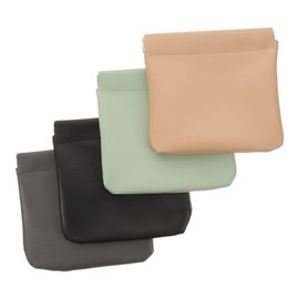 Vaguelly 4pcs Small Cosmetic Pouch Portable Leather Makeup Bag with Self Closing Design for Organizing Earphones Coins Lipstick Small Accessories Lightweight Easy to Clean