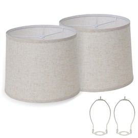 LABAFAN Lampshades Set of 2, 11.6" Top x 12.6" Bottom x 9.8" High Drum Lampshades Natural Linen Hand Crafted,Modern Rustic Interiors. (Beige)