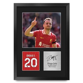 HWC Trading Diogo Jota Liverpool Gifts Printed Signed Autograph Picture for Football Fans and Supporters - A3 Portrait Framed