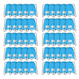 JohahaTim Drawstring Backpack Bulk 50 Packs Draw String Bags for Gym Sports Trip Pedestrianism Cinch Sack DIY for Women Men with Memo Card(sky blue)