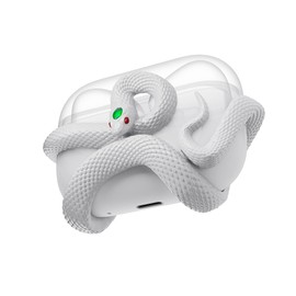 The Snake Case Cover Compatible with AirPods Pro Case 2nd/1st Generation. HaloMyyth Distinctive Aesthetic, Gemstone Light-Up Head, Detail Sculpting, Case Compatible with AirPods Pro, Bone White
