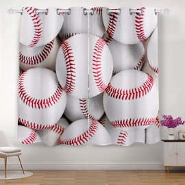 KLRIGR Curtains 54 x 84 inch Blackout Top Grommet Curtains (2 Panel) Darkening Window for Room Privacy Added Baseball Ball Decor Collection