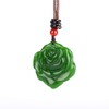 yigedan Natural Green Jade Rose Leather Rope Pendant Necklace, Leather, Jade