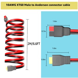 XT60 Male to 45A Anderson Connector Adapter. 10AWG Cable Suitable for Outdoor Power Banks, Lithium Battery Packs, Solar Panels to Portable Power Station Extension Cords. (2M/6.6FT)
