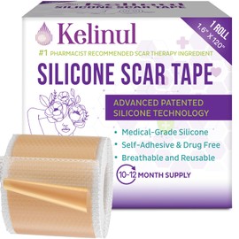 Kelinul Silicone Scar Sheets(1.6 x 120"Roll) Scar Removal Silicone Scar Tape for Softening and Flattening Scars, Acne, C-Section, Keloid Surgery, Painless Removal, Reusable, Washable, 12 Month Supply