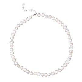 2023 New 14K Gold Plated 925 Sterling Silver Dainty Freshwater Cultured Pearl Choker Necklace White Genuine Real Pearl Charm Necklaces Jewelry Gifts for Her, Sterling Silver, Pearl