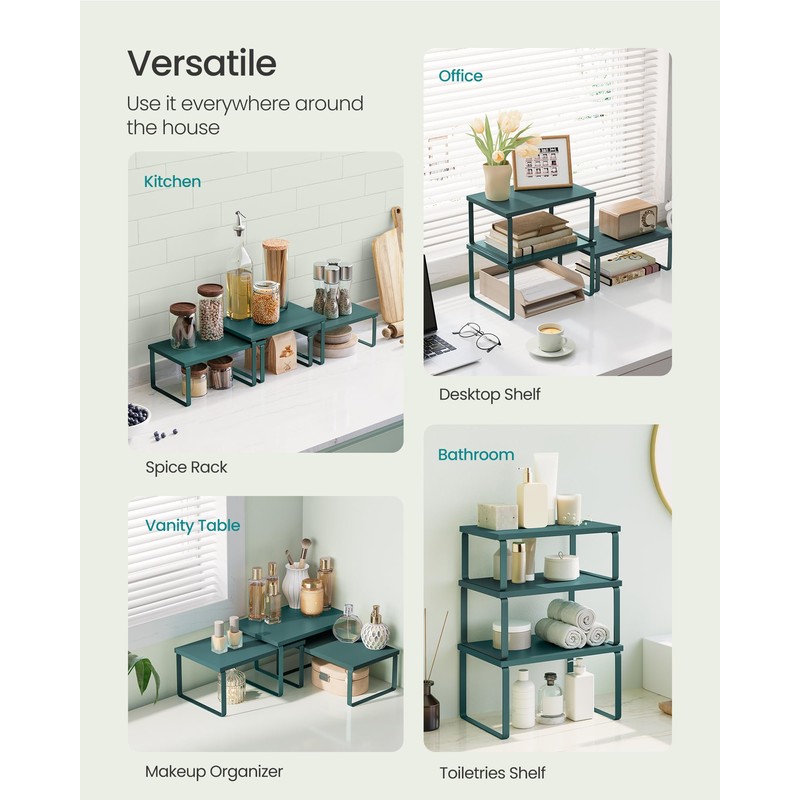 SONGMICS Cabinet Organizer Shelf, Set of 3 Kitchen Counter Shelves,