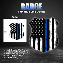 GRITKULTURE Thin Blue Line Police Badge Decals 4 Inch X 3.6 Inch Window Decal Sticker Police Blue Line 2X3 US American Flag for Cars Law Enforcement USA Flag
