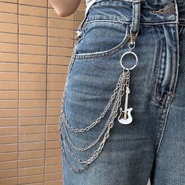 Punk Guitar Pants Chain Necklace for Women Men Unisex Gothic Hip Hop Chain Dress Accessories Vintage Y2K Layered Trouser Wallet Belt Chain Fashion Jeans Rock Pocket Jewelry (Black)