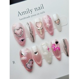 Heart, Cloud [Handmade Nail Tip] Emily Nail - Short Oval / 하트,구름 [수제네일팁] 에밀리네일 - 숏오발