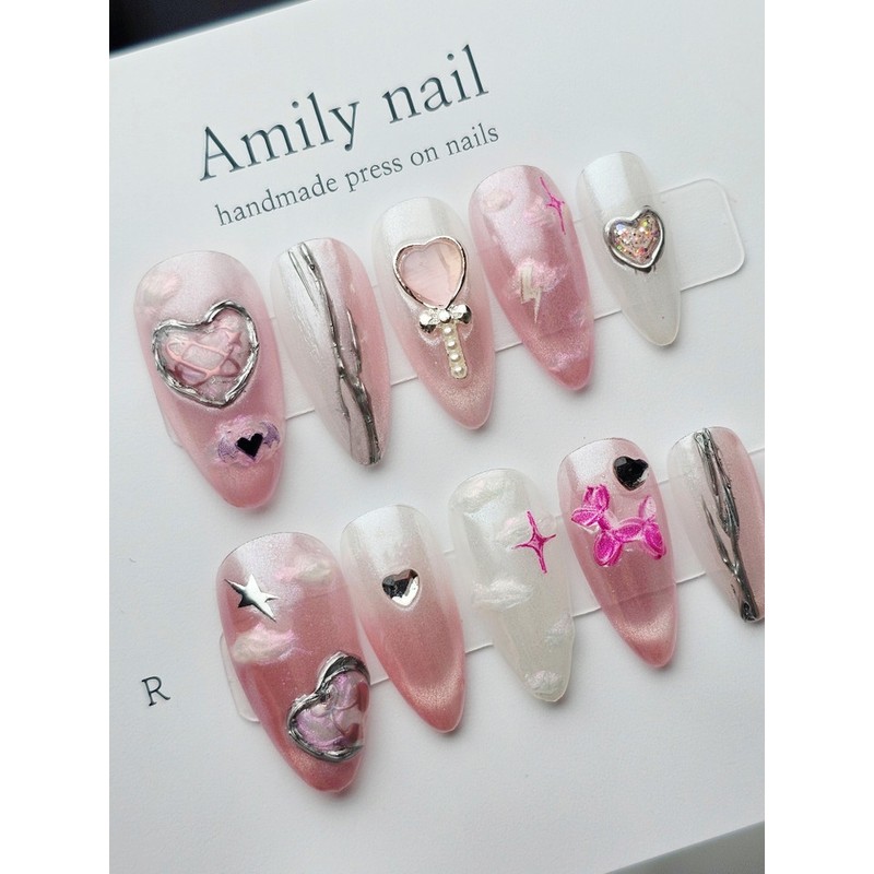 Heart, Cloud [Handmade Nail Tip] Emily Nail - Short Oval