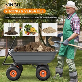 VINGLI Dump Cart Wagon, 440LBS Quick-Release Dump Wheelbarrow, All-Terrain 10" Tires Garden Wagon for Yard, Lawn and Outdoor Use