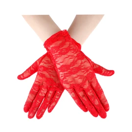 SATINIOR Lace Gloves for Women Tea Party Short Lace Gloves Courtesy Dressy for Cosplay Dinner Party Evening(Red)