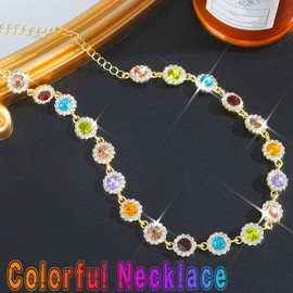Unicra Colourful Rhinestone Necklace Choker Crystal Necklaces Sparkly Party Necklace Jewellery for Women, One size, Metal, No Gemstone