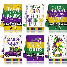 SmoothNovelty 6 Pcs Mardi Gras Kitchen Towels Carnival Hand Towels Decorative Dish Tea Towels Kitchen Decor for Carnival Holiday Decorations Housewarming Gifts