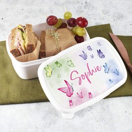 Striefchen® Lunch Box for Girls with Name of Choice – Gift Idea for First Day at School Butterflies