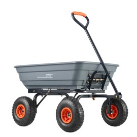600 lbs Capacity Poly Dump Cart - 2-in-1 Convertible Handle Garden Dump Wagon with 10" Tires - Easy Assemble Steel Frame Utility Wheelbarrow for Yard Farm Warehouse