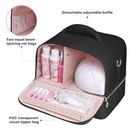 Leudes Nail Polish Organizer and Storage Holder 42 Bottles&Manicure Kit &Nail Lamp,Nail Stuff Bag Organizer Travel Case for Nail Tech Supplies Accessories Manicure Tools (Black)