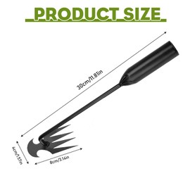 Fainca 30 cm Hand Weed Cutter, Weed Garden Tools, Four Teeth Weed Remover Device, Rake Garden with Handle, Garden Hoe, for Removing Garden Weeds (Black)