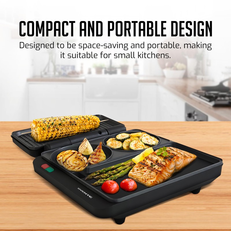 OVENTE Sandwich Maker and Hamburger Grill Machine with Non-Stick Griddle
