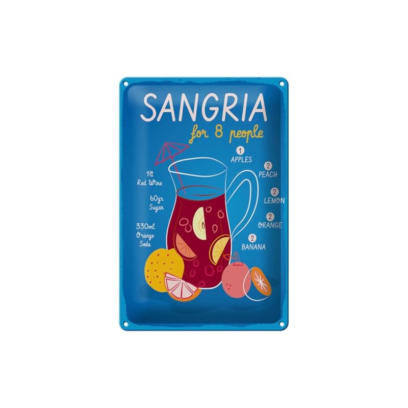 Tin Sign 30 x 20 cm Sangria Recipe for 8