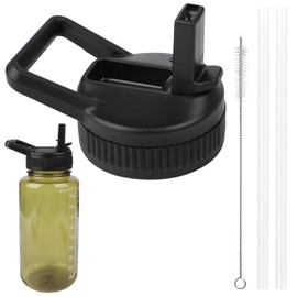Straw Lid for Nalgene Wide Mouth Water Bottles 32 OZ, Replacement Straw Lid Compatible with Nalgene 32 OZ Bottles, Top Lids With 2 Straws and 1 Straw Brush (Black)