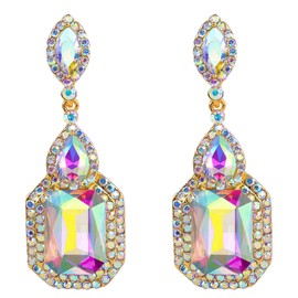 BriLove Women's Fashion Wedding Geometry Crystal Emerald Cut Infinity Chandelier Dangle Earrings Clear AB Gold-Tone