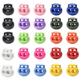 25Pcs Multicolor Cord Lock End Toggle Double Hole Spring Stopper Fastener Slider Toggles End