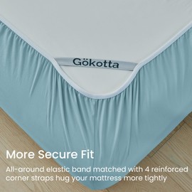GOKOTTA 4-Pcs Full Sheet Set, 15-Inch Deep Pocket Full Sheets with Elastic Corner Straps, Hotel Luxury Ultra Soft Brushed Microfiber Full Size Bed Sheets – Non-Slip, Anti-Rip, Easy Care - Baby Blue