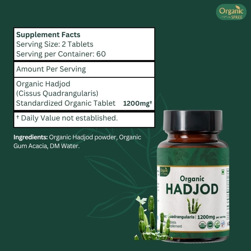 ORGANIC SPREE Hadjod 120 Tablets – USDA Organic Cissus Quadrangularis