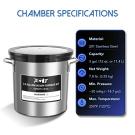 PB Motor Tech 3 Gallon Vacuum Chamber Kit with Tempered Glass Lid - 4.5CFM Vacuum Pump. 38 Micron Vacuum Pump Kit (Oil Not Included) - Ideal for Wood Stabilization