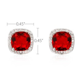Square Ruby Stud Earrings Micro Paved AAA CZ Jewelry Wedding Party Prom For Women (Red)