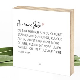 Wunderpixel® Holzbild Mutige Tochter - personalisiert - Geschenk von Eltern - 15x15x2cm zum Hinstellen/Aufhängen, echtes Foto mit Spruch auf Holz - schwarz-weißes Wand-Bild Aufsteller Andenken