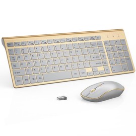J JOYACCESS Wireless Keyboard and Mouse Combo, Ergonomic and Quiet Wireless Keyboard and Mouse Set, Portable and Customizable DPI for Laptop, Computer and PC(Gold Silver)