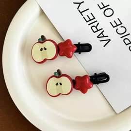 Apple Hair Clips Cute Star Hair Barrettes for Women Kawaii Cartoon Hair Accessories 2PCS (Apple01)
