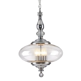 BHBYEDYCK Chrome Large Pendant Adjustable Hanging Ceiling Fixture with Clear Glass Shade Modern Pendant Light, 15.74 Inches Wide for Dining Rooms, Kitchens, Hallways, Stairwells